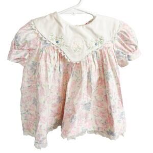 Vintage 90s Unbranded Floral Lace Pink Peter Pan Collar Dress - 18-24 24 Months